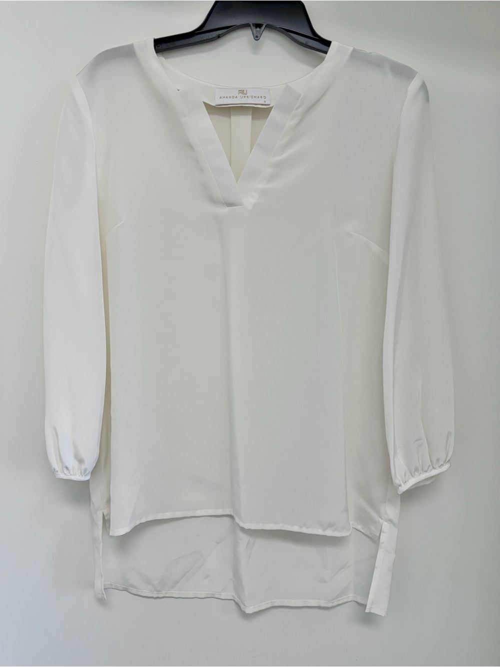 Amanda Uprichard White Long Sleeve Silk Top Small